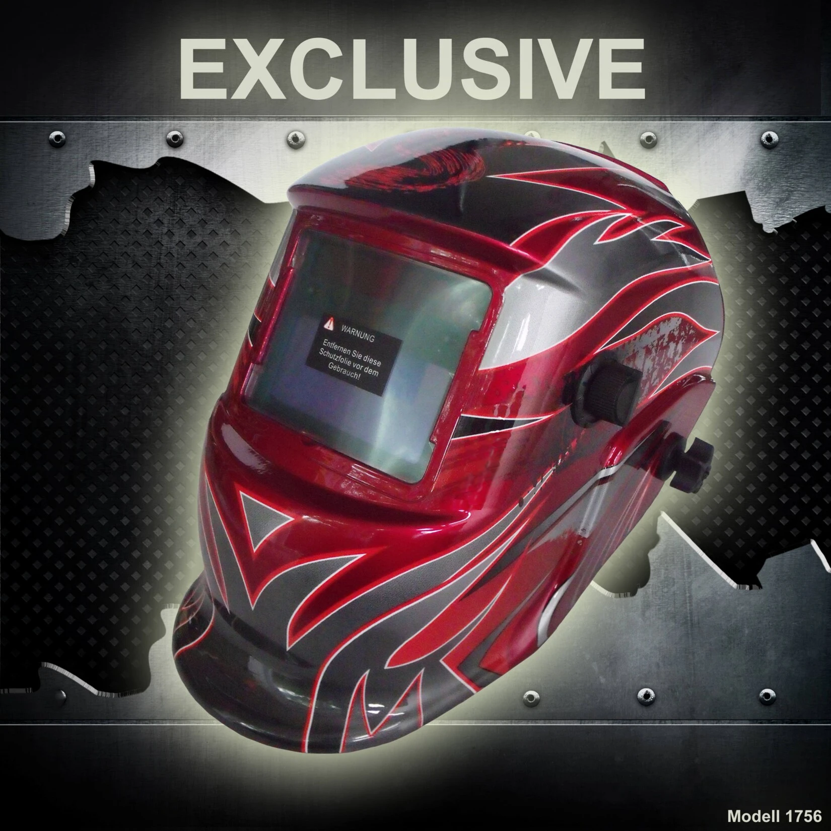 Mauk Automatik Schweißhelm Serie "Exclusive" Motiv "Rot Silber" 2 Mauk Automatik Schweißhelm Serie "Exclusive" Motiv "Rot Silber" – Bild 2