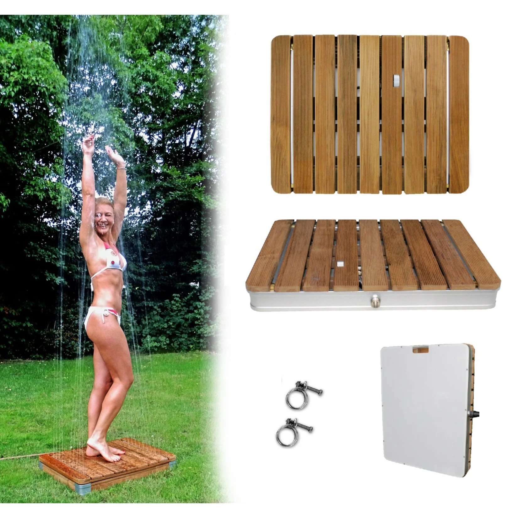Mobile Gartendusche Bodendusche Aus Massivem Teak-Holz 2 Mobile Gartendusche Bodendusche Aus Massivem Teak-Holz – Bild 2