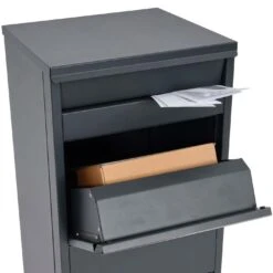 Paketkasten MCW-G80, Paketbox Standbriefkasten Briefkasten Größe L ~ Verzinkt Anthrazit, Holzoptik Dunkel -Black & Decker 2165568005 prod 003