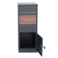 Paketkasten MCW-G80, Paketbox Standbriefkasten Briefkasten Größe L ~ Verzinkt Anthrazit, Holzoptik Dunkel -Black & Decker 2165568005 prod 004