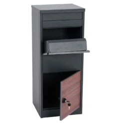 Paketkasten MCW-G80, Paketbox Standbriefkasten Briefkasten Größe L ~ Verzinkt Anthrazit, Holzoptik Dunkel -Black & Decker 2165568005 prod 006