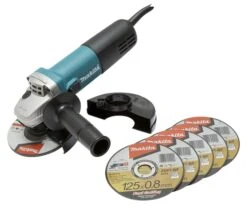 Makita 9558HNRX1 Winkelschleifer 840W 125mm Mit Schruppscheibe Und 5 Trennscheiben