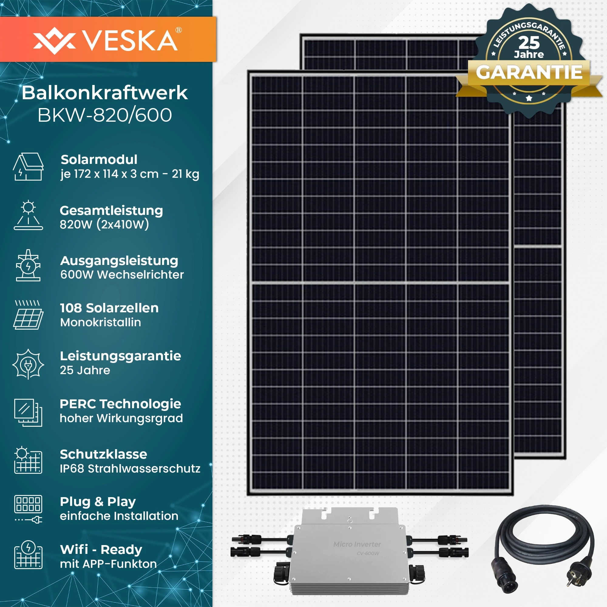 820 W / 600 W Balkonkraftwerk Photovoltaik Solaranlage Steckerfertig WIFI Smart 2 820 W / 600 W Balkonkraftwerk Photovoltaik Solaranlage Steckerfertig WIFI Smart – Bild 2