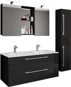 VCM 4-tlg. Doppel Waschplatz 2 Waschtisch Badmöbel Set Waschbecken Budasi SC