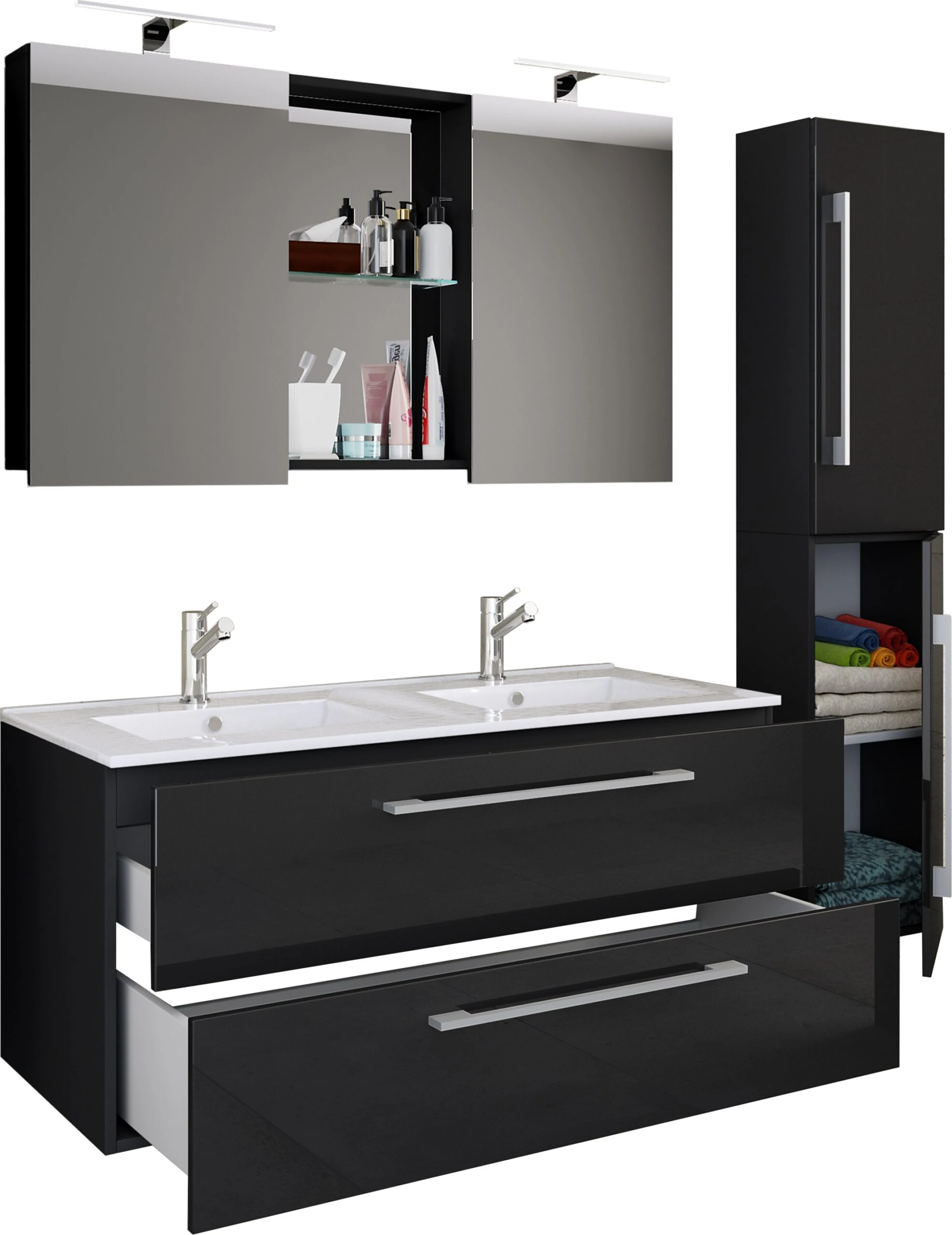 VCM 4-tlg. Doppel Waschplatz 2 Waschtisch Badmöbel Set Waschbecken Budasi SC 2 VCM 4-tlg. Doppel Waschplatz 2 Waschtisch Badmöbel Set Waschbecken Budasi SC – Bild 2