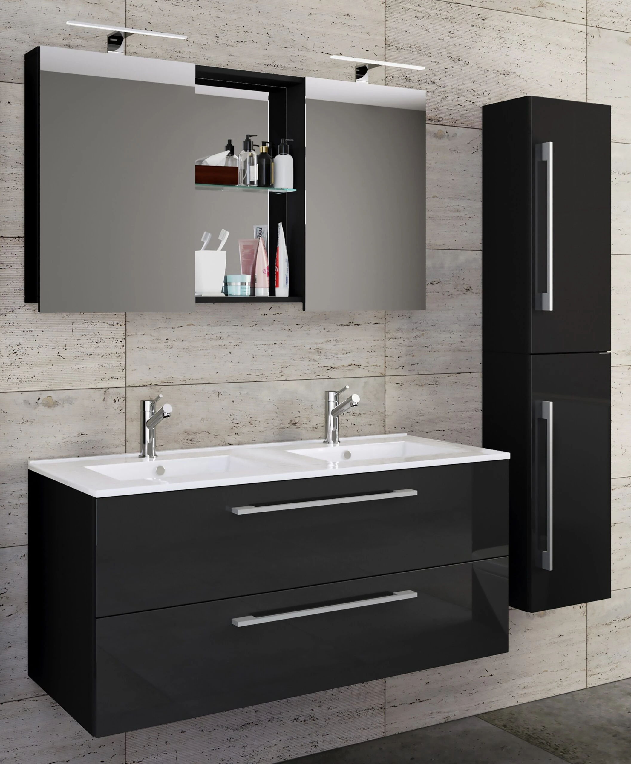 VCM 4-tlg. Doppel Waschplatz 2 Waschtisch Badmöbel Set Waschbecken Budasi SC 4 VCM 4-tlg. Doppel Waschplatz 2 Waschtisch Badmöbel Set Waschbecken Budasi SC – Bild 4