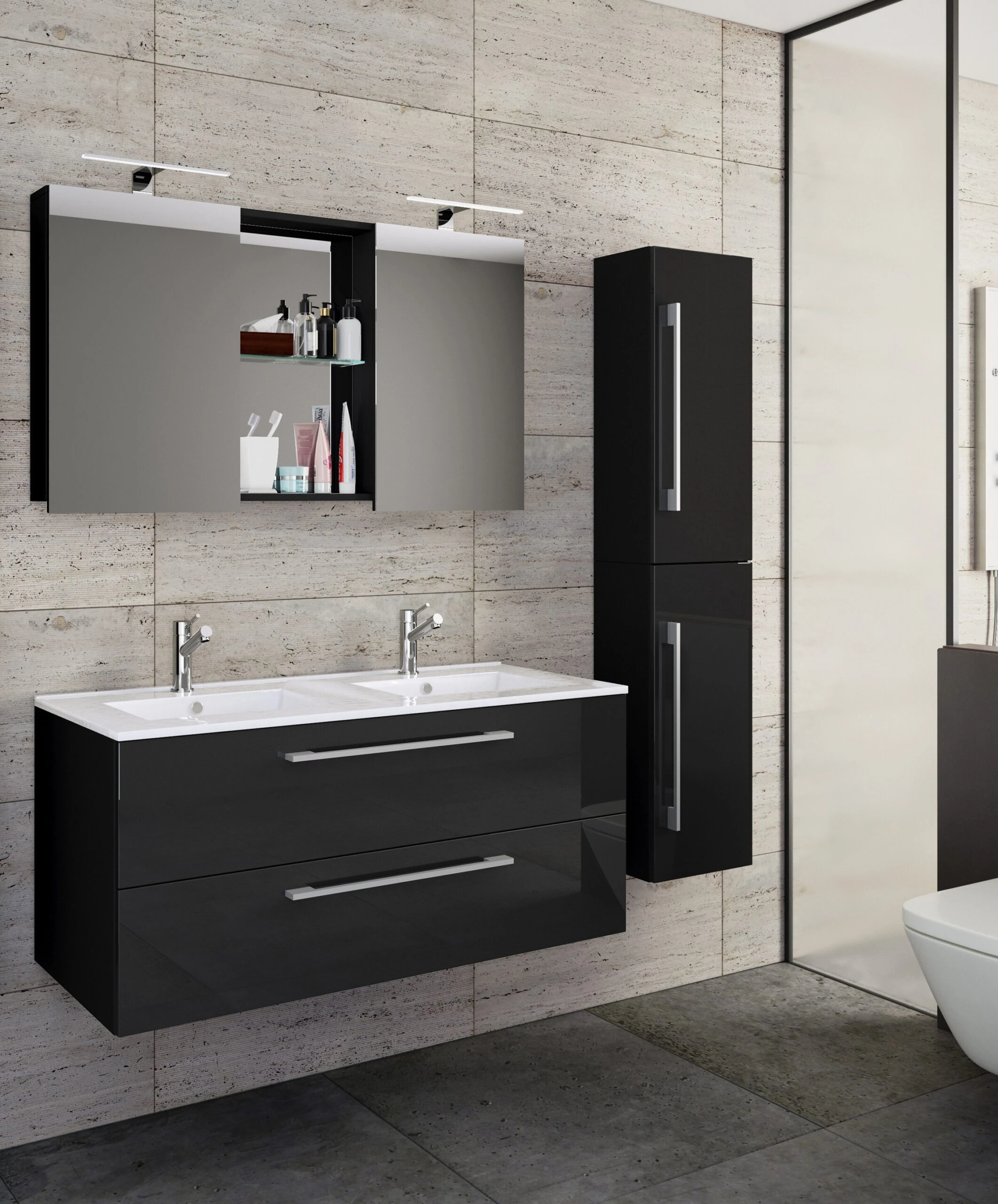 VCM 4-tlg. Doppel Waschplatz 2 Waschtisch Badmöbel Set Waschbecken Budasi SC 5 VCM 4-tlg. Doppel Waschplatz 2 Waschtisch Badmöbel Set Waschbecken Budasi SC – Bild 5