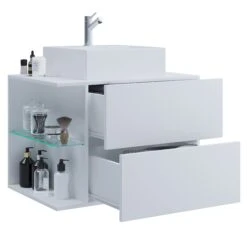 VCM 2-tlg. Waschplatz Waschtisch Badmöbel Set Waschbecken Hausa M Schublade