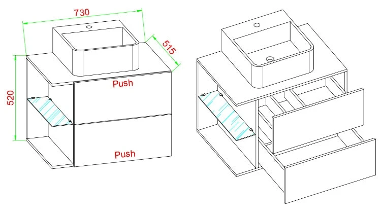 VCM 4-tlg. Waschplatz Waschtisch Badmöbel Set Waschbecken Hausa M Schublade 1 VCM 4-tlg. Waschplatz Waschtisch Badmöbel Set Waschbecken Hausa M Schublade