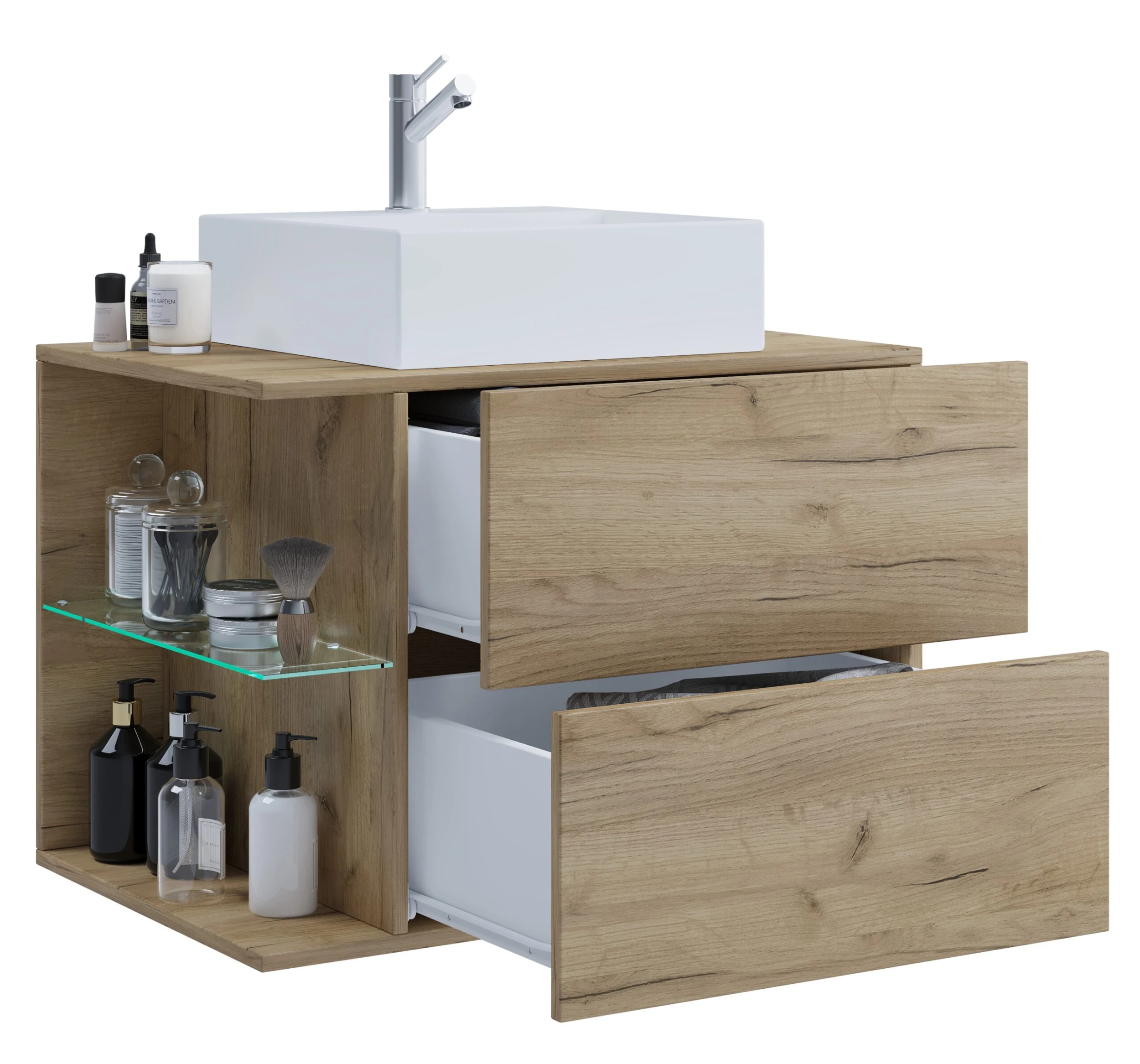 VCM 4-tlg. Waschplatz Waschtisch Badmöbel Set Waschbecken Hausa M Schublade 2 VCM 4-tlg. Waschplatz Waschtisch Badmöbel Set Waschbecken Hausa M Schublade – Bild 2