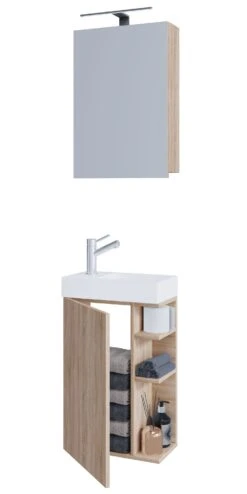 VCM 3-tlg Badmöbel Set Gäste WC Gästebad Waschplatz Waschtisch Klein Schmal Lumia Spiegelschrank