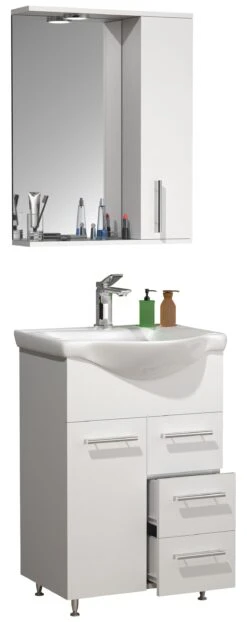 VCM 3-tlg. Waschplatz Waschtisch Badmöbel Set Waschbecken Schublade Spiegelschrank Lisalo L