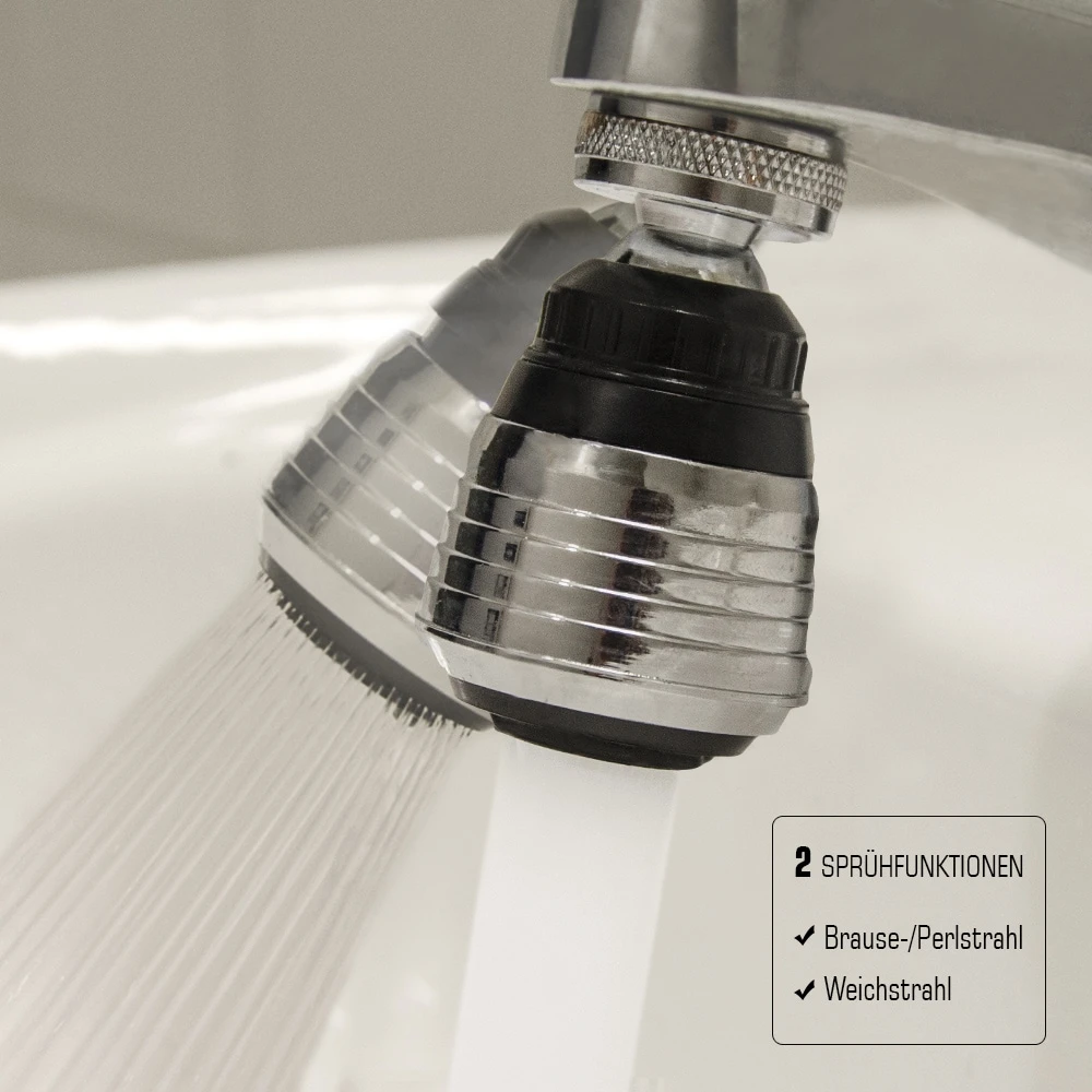 Wasserhahn Aufsatz 360° Schwenkbrause Perlator Sparventil Strahlregler 2 Wasserhahn Aufsatz 360° Schwenkbrause Perlator Sparventil Strahlregler – Bild 2