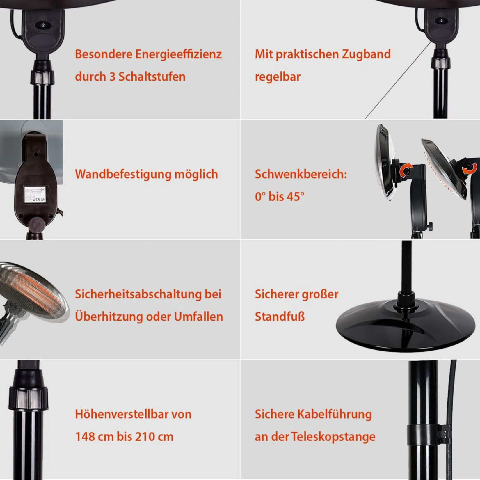 H+H BS 55 Stand-Heizstrahler Mit Drei Heizstäben, 2000 W 4 H+H BS 55 Stand-Heizstrahler Mit Drei Heizstäben, 2000 W – Bild 4