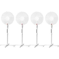 LEX 4x Standventilator Ø40 Cm Mit Nachtlicht, 3 Geschwindigkeiten, Oszillation, 130cm Höhenverstellbar, Weiß