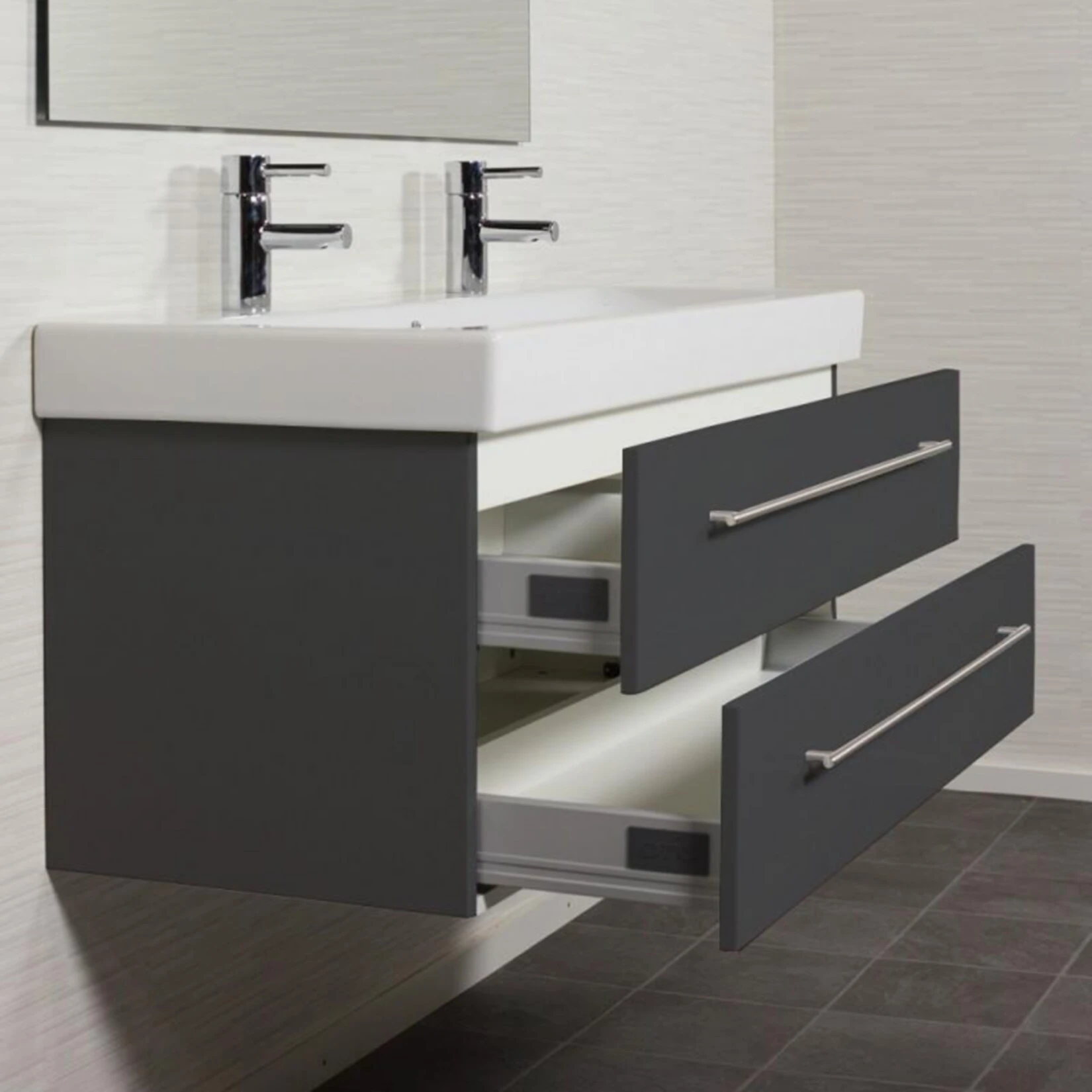 KERAMAG Waschtisch Doppel Waschbecken Bad Unterschrank Icon B: 120 Cm Anthrazit 2 KERAMAG Waschtisch Doppel Waschbecken Bad Unterschrank Icon B: 120 Cm Anthrazit – Bild 2