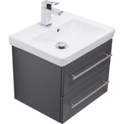 Badmöbel Inkl. Villeroy & Boch Waschbecken Subway 2.0 50cm Anthrazit Seidenglanz