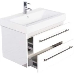 KERAMAG Waschtisch Waschbecken Badmöbel Unterschrank Icon B: 75cm Hochglanz Weiß