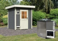 Karibu Saunahaus "Ekiti" SET Terragrau Mit Ofen 9 KW Bio Ext. Strg., Kabel, Dachfolie -Black & Decker 8600335800 54705 prod 003