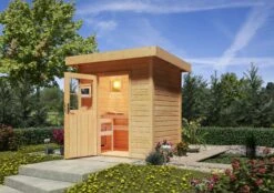 Karibu Saunahaus "Ekiti" SET Naturbelassen Mit Ofen 9 KW Ext. Strg., Kabel, Dachfolie