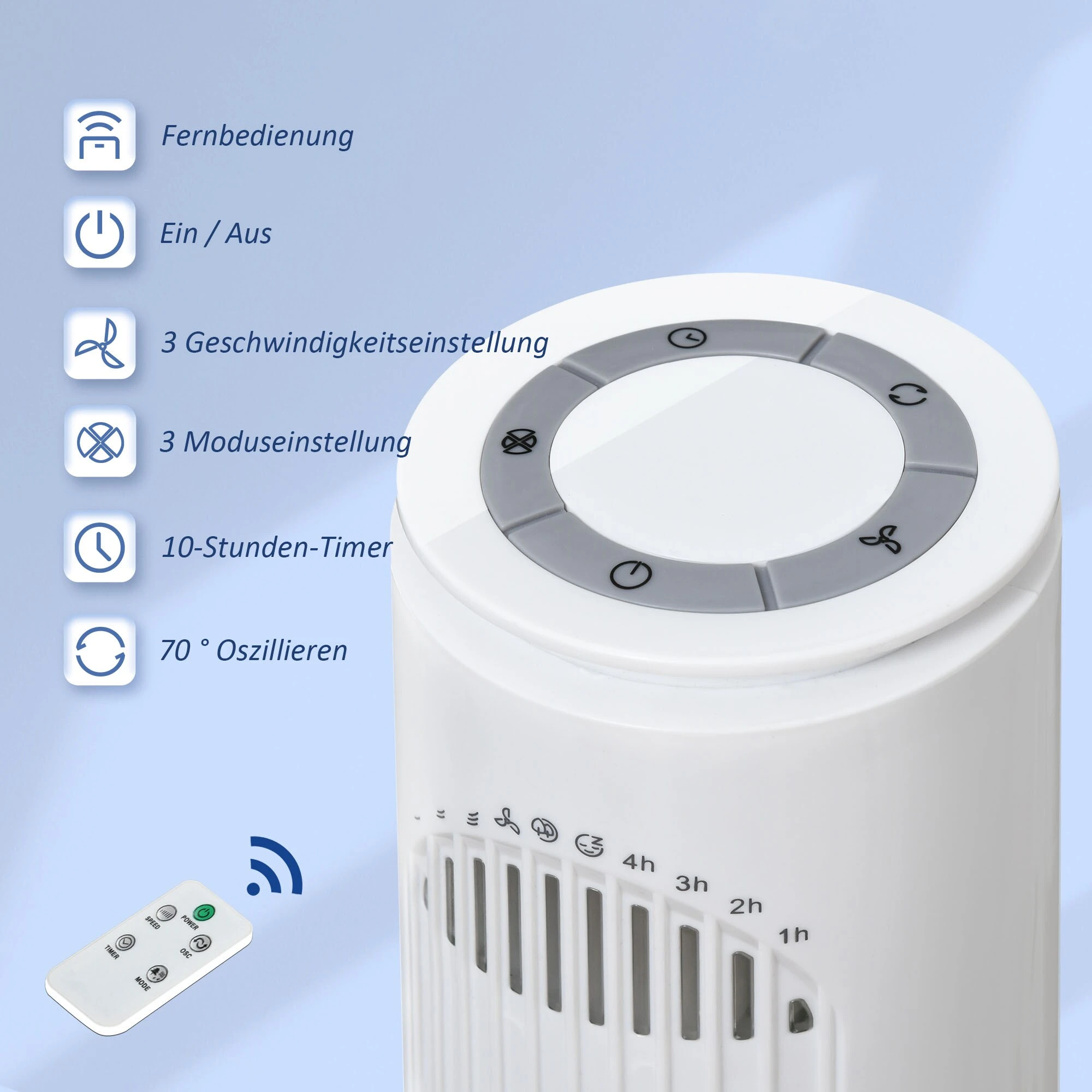 HOMCOM Turmventilator Mit 3 Belüftungsstufen Weiß 22 X 22 X 77 Cm (BxTxH) | Säulenventilator Klimagerät Ventilator Kühlung 6 HOMCOM Turmventilator Mit 3 Belüftungsstufen Weiß 22 X 22 X 77 Cm (BxTxH) | Säulenventilator Klimagerät Ventilator Kühlung – Bild 6