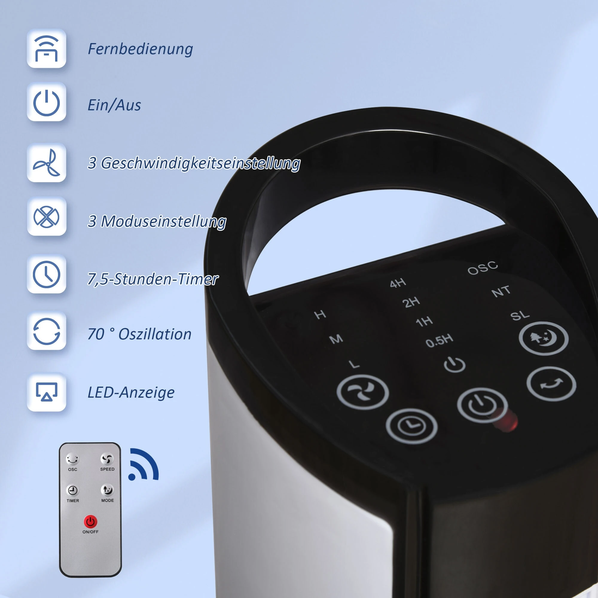 HOMCOM Turmventilator Mit Fernbedienung Weiß 20L X 20B X 78,5H Cm | Ventilator 3 Modi Freistehend Fernbedienung 6 HOMCOM Turmventilator Mit Fernbedienung Weiß 20L X 20B X 78,5H Cm | Ventilator 3 Modi Freistehend Fernbedienung – Bild 6