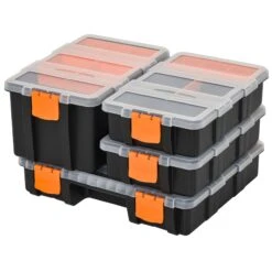 DURHAND Werkzeugaufbewahrung Box 4-teiliges Set Schwarz, Orange | Aufbewahrungsbox Werkzeug Sortierkasten