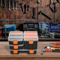 DURHAND Werkzeugaufbewahrung Box 4-teiliges Set Schwarz, Orange | Aufbewahrungsbox Werkzeug Sortierkasten -Black & Decker 8600336600 B20 078 prod 003