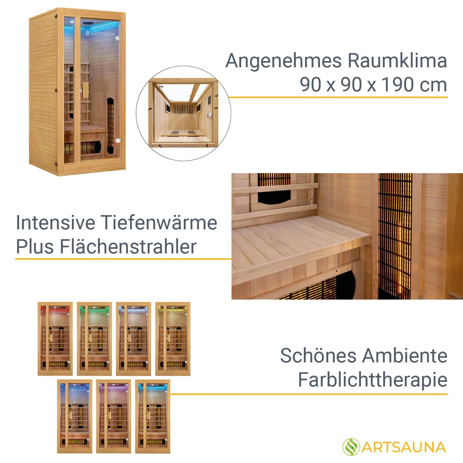 Artsauna Infrarotkabine Nyborg S90V Vollspektrumstrahler & Ambiente LED Beleuchtung – Kabine Für 1 4 Artsauna Infrarotkabine Nyborg S90V Vollspektrumstrahler & Ambiente LED Beleuchtung – Kabine Für 1 – Bild 4