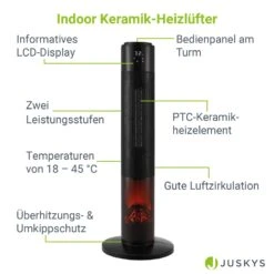 Juskys Turm-Keramik-Heizer – Heizlüfter Mit LCD, Fernbedienung, 1000/2000W, Kamineffekt, Timer -Black & Decker 8600348200 18660 prod 003