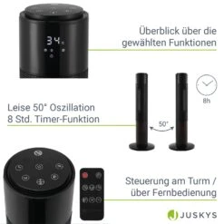 Juskys Turm-Keramik-Heizer – Heizlüfter Mit LCD, Fernbedienung, 1000/2000W, Kamineffekt, Timer -Black & Decker 8600348200 18660 prod 004