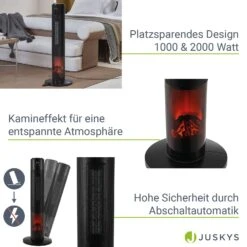 Juskys Turm-Keramik-Heizer – Heizlüfter Mit LCD, Fernbedienung, 1000/2000W, Kamineffekt, Timer -Black & Decker 8600348200 18660 prod 005