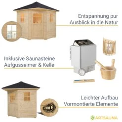Artsauna Gartensauna Eldur Mit Ofen, Licht & Zubehör – Holz Saunahaus Für 5 Personen – Outdoor Sauna -Black & Decker 8600348200 18707 prod 005
