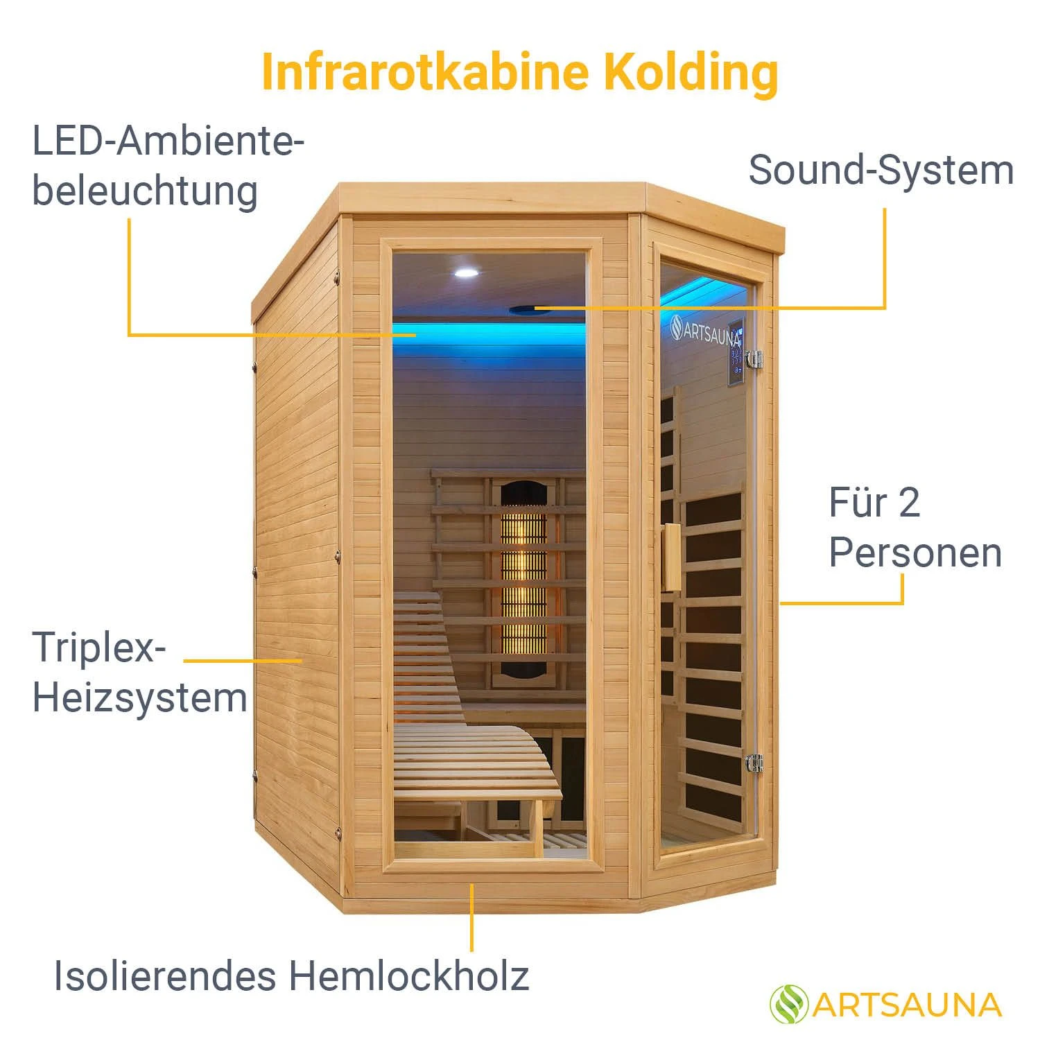 Artsauna Infrarotkabine Wärmekabine Kolding Mit Triplex-Heizsystem & Hemlockholz 3 Artsauna Infrarotkabine Wärmekabine Kolding Mit Triplex-Heizsystem & Hemlockholz – Bild 3