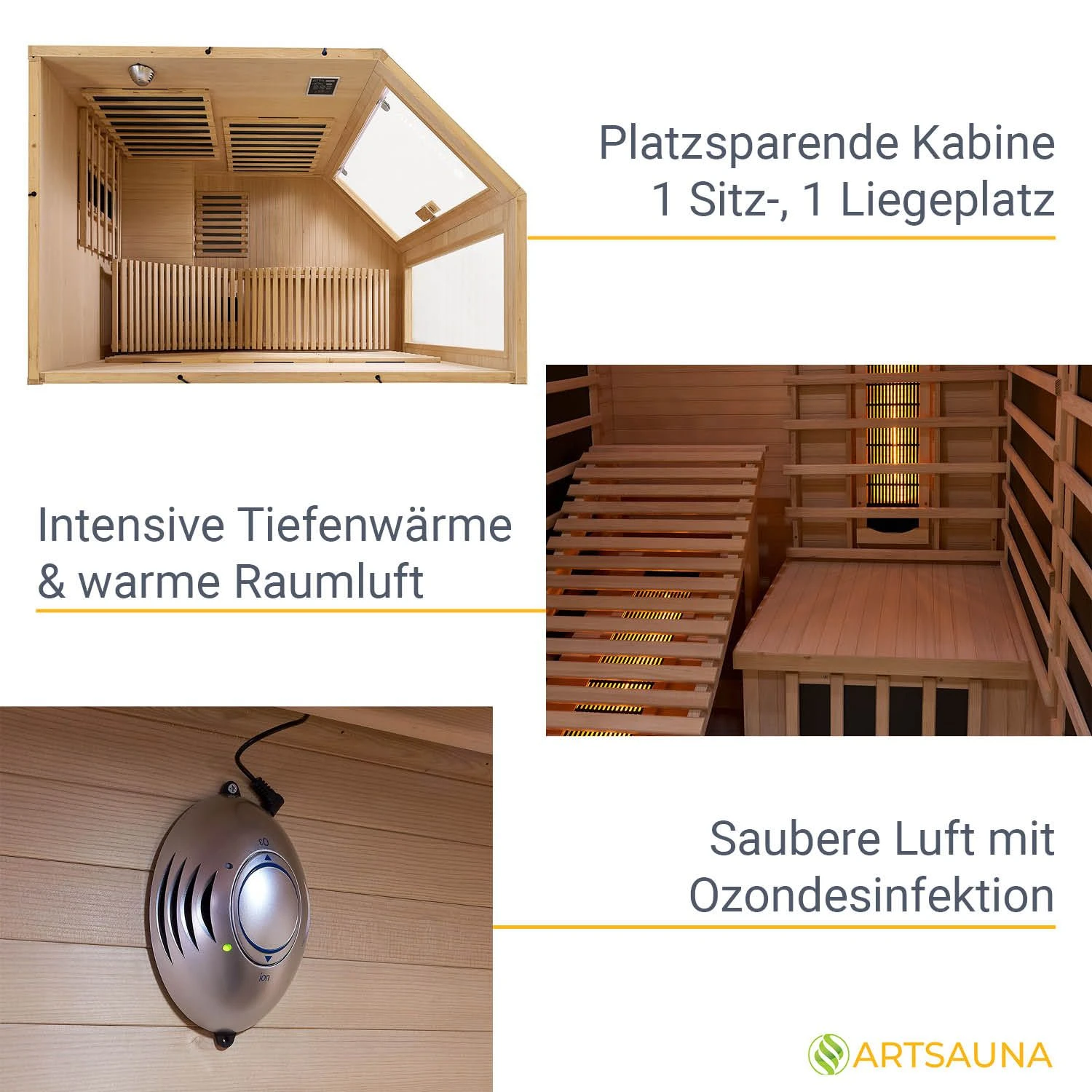 Artsauna Infrarotkabine Wärmekabine Kolding Mit Triplex-Heizsystem & Hemlockholz 4 Artsauna Infrarotkabine Wärmekabine Kolding Mit Triplex-Heizsystem & Hemlockholz – Bild 4