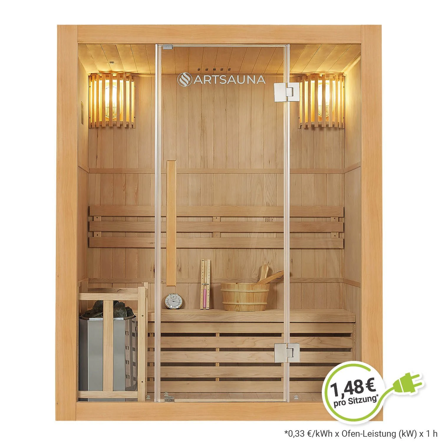 Artsauna Saunakabine Tampere Mit Harvia Ofen – 2 Personen – Hemlock Holz & Glasfront – Inkl. Zubehör 1 Artsauna Saunakabine Tampere Mit Harvia Ofen – 2 Personen – Hemlock Holz & Glasfront – Inkl. Zubehör