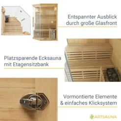Artsauna Saunakabine Espoo150 Premium Mit Harvia Ofen – 3 Personen – Hemlock Holz & Glasfront -Black & Decker 8600348200 74518977 prod 004