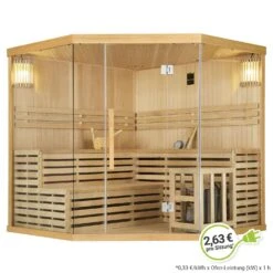 Artsauna Saunakabine Espoo200 Premium Mit Harvia Ofen – 5 Personen – Hemlock Holz & Glasfront