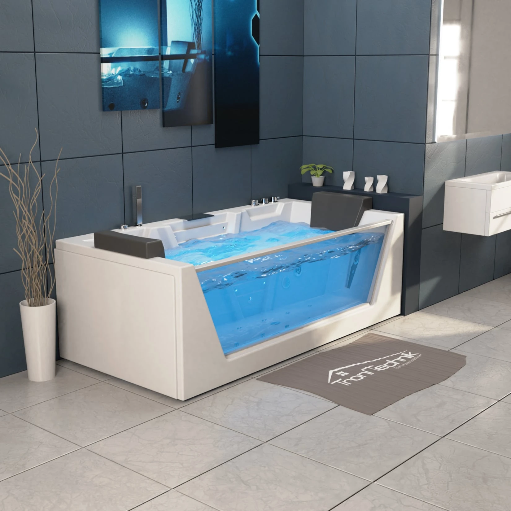 TroniTechnik Whirlpool Badewanne MYKONOS 180cm X 88cm Mit Heizung, Wasserfall, Hydromassage Und Farblichtherapie 1 TroniTechnik Whirlpool Badewanne MYKONOS 180cm X 88cm Mit Heizung, Wasserfall, Hydromassage Und Farblichtherapie