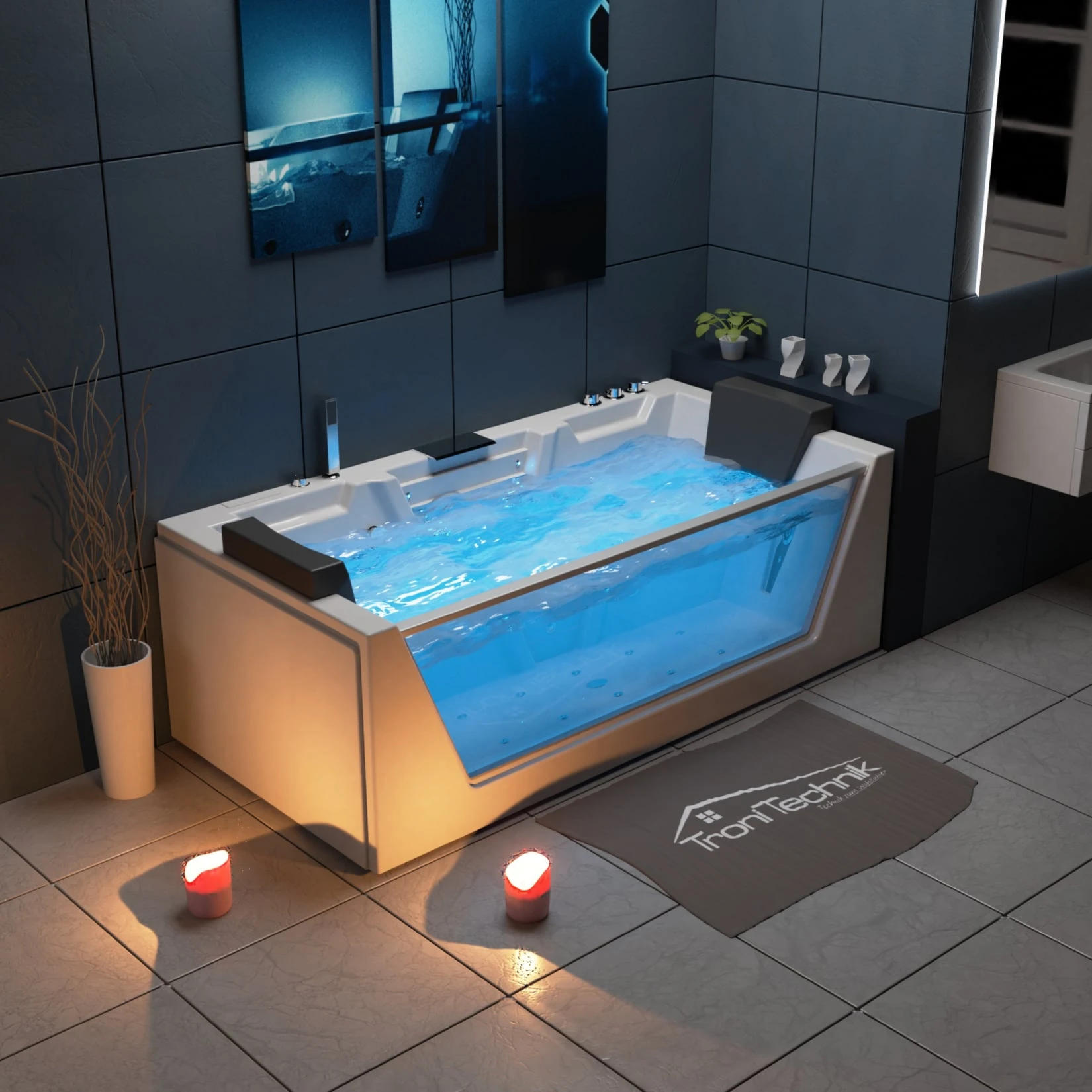 TroniTechnik Whirlpool Badewanne MYKONOS 180cm X 88cm Mit Heizung, Wasserfall, Hydromassage Und Farblichtherapie 2 TroniTechnik Whirlpool Badewanne MYKONOS 180cm X 88cm Mit Heizung, Wasserfall, Hydromassage Und Farblichtherapie – Bild 2