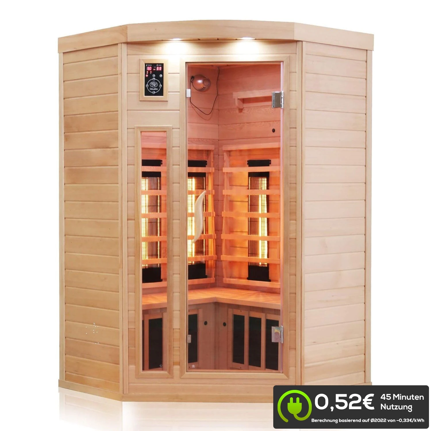 Dewello Infrarotkabine Infrarotsauna LAKEFIELD 140cm X 140cm Inkl. Vollspektrumstrahler, Bodenstrahler 2 Dewello Infrarotkabine Infrarotsauna LAKEFIELD 140cm X 140cm Inkl. Vollspektrumstrahler, Bodenstrahler – Bild 2