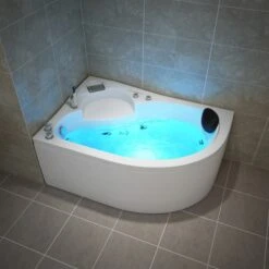 TroniTechnik Whirlpool Badewanne CAPRI RECHTS 150cm X 100cm Mit Spülfunktion, Wasserfalleinlauf Hydromassage Und Farblichtherapie