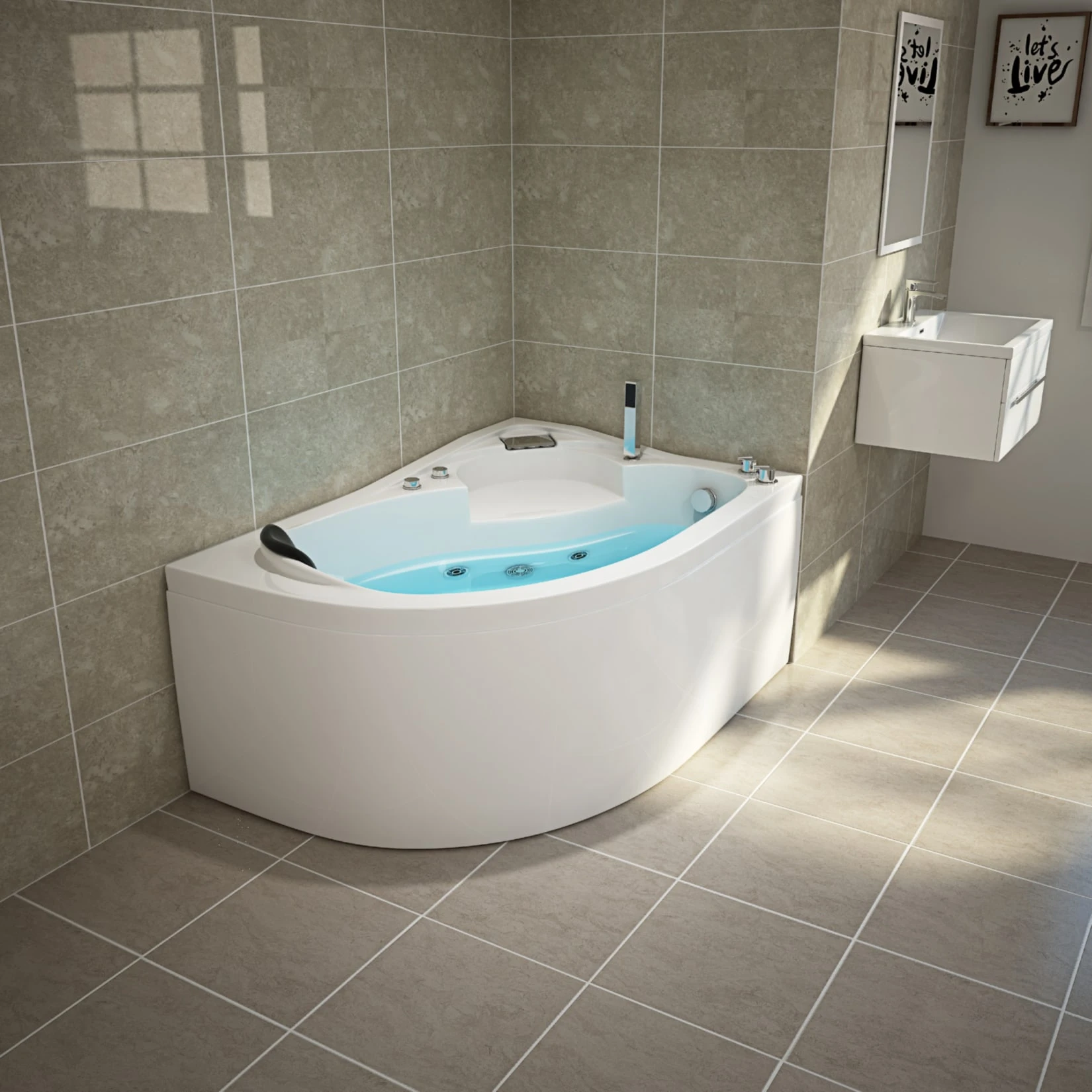 TroniTechnik Whirlpool Badewanne CAPRI LINKS 150cm X 100cm Mit Spülfunktion, Wasserfalleinlauf Hydromassage Und Farblichtherapie 2 TroniTechnik Whirlpool Badewanne CAPRI LINKS 150cm X 100cm Mit Spülfunktion, Wasserfalleinlauf Hydromassage Und Farblichtherapie – Bild 2