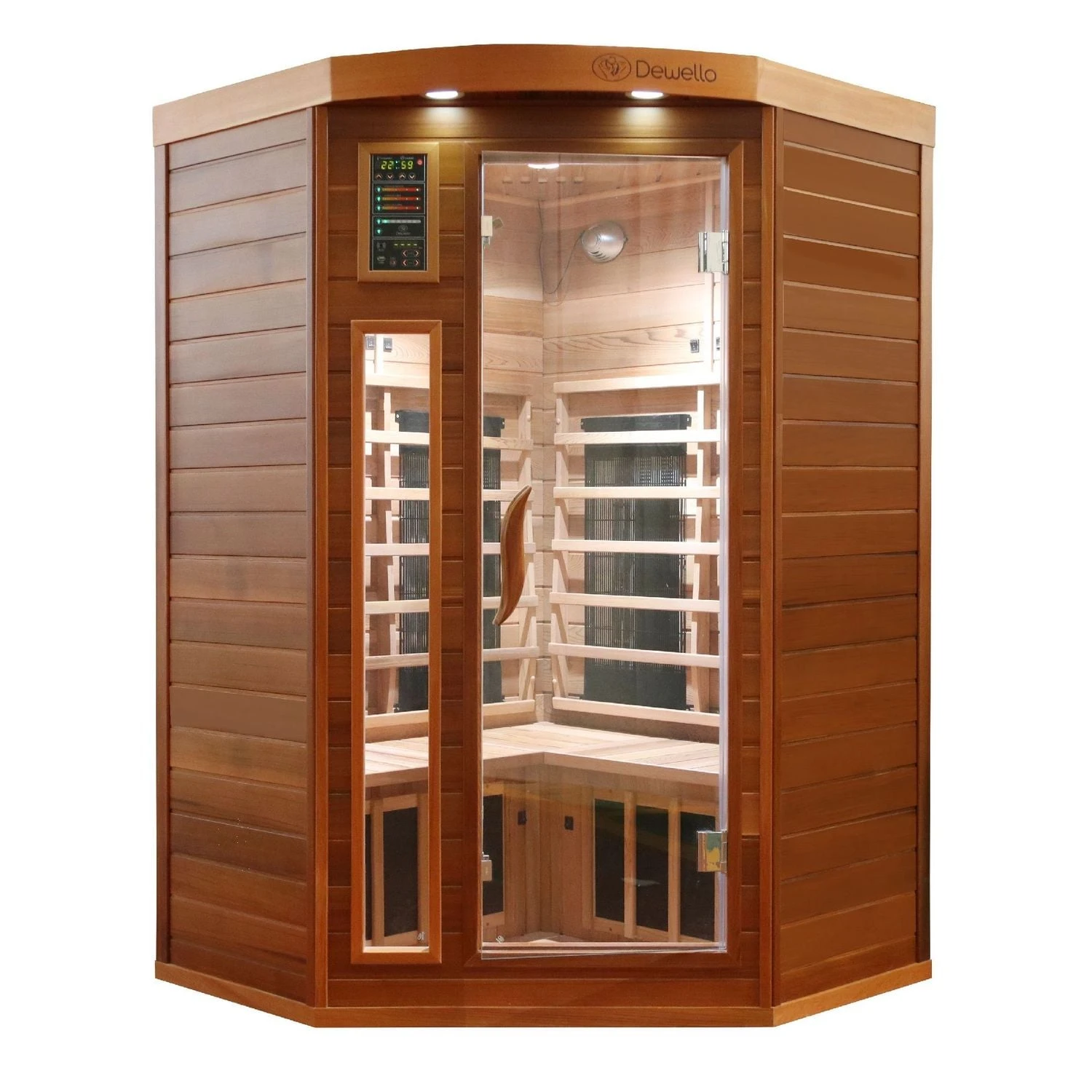 Dewello Infrarotkabine Infrarotsauna LAKEFIELD PRO Zeder 120cm X 120cm Inkl. Vollspektrumstrahler, Bodenstrahler 1 Dewello Infrarotkabine Infrarotsauna LAKEFIELD PRO Zeder 120cm X 120cm Inkl. Vollspektrumstrahler, Bodenstrahler