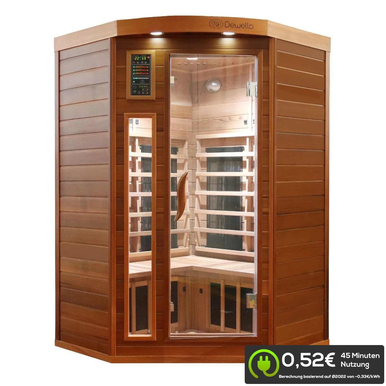 Dewello Infrarotkabine Infrarotsauna LAKEFIELD PRO Zeder 140cm X 140cm Inkl. Vollspektrumstrahler, Bodenstrahler 1 Dewello Infrarotkabine Infrarotsauna LAKEFIELD PRO Zeder 140cm X 140cm Inkl. Vollspektrumstrahler, Bodenstrahler