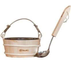 Dewello Saunaeimer Edelstahleinsatz Kelle Aufgussset Saunakübel Aufgusseimer Aufgusskelle Aufgusskübel Metalleimer