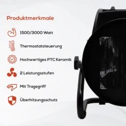 Tronitechnik KH-503 Keramikheizer Heizlüfter Heizung 3.000 Watt, Mit Tragegriff, PTC Keramik, Stufenlose Thermosteuerung 8 Tronitechnik KH-503 Keramikheizer Heizlüfter Heizung 3.000 Watt, Mit Tragegriff, PTC Keramik, Stufenlose Thermosteuerung -Black & Decker 8600355400 4034 prod 003