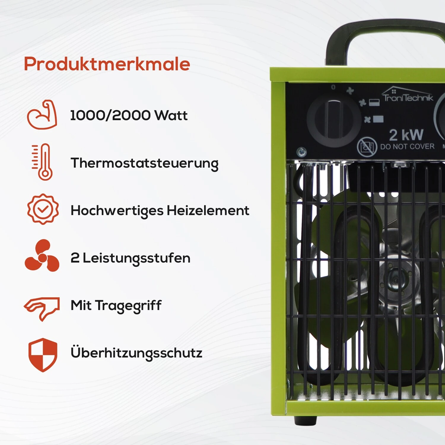 Tronitechnik TT-EIH-152 Heizgerät Heizlüfter Heizung 2.000 Watt, Tragegriff, Stahl, Stufenlose Thermosteuerung 3 Tronitechnik TT-EIH-152 Heizgerät Heizlüfter Heizung 2.000 Watt, Tragegriff, Stahl, Stufenlose Thermosteuerung – Bild 3