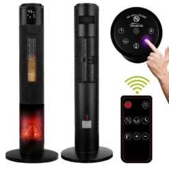Tronitechnik PTC Turmheizer Keramikheizer Elektrokamin Mit Heizung Und Kaminfeuer 2000 Watt Heizlüfter