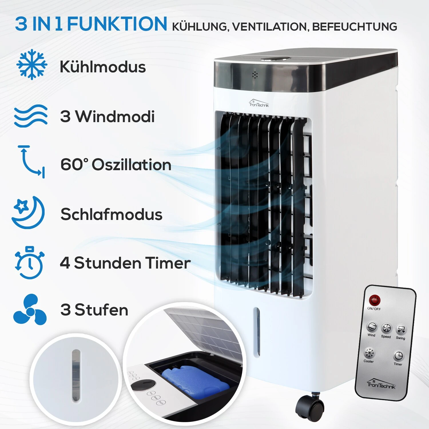 TroniTechnik Mobiles Klimagerät 3in1 Klimaanlage Luftkühler LK04 Ventilator, Inkl. Fernbedienung Und Filter 2 TroniTechnik Mobiles Klimagerät 3in1 Klimaanlage Luftkühler LK04 Ventilator, Inkl. Fernbedienung Und Filter – Bild 2